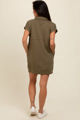 Olive Knit Half Zip Mini Dress