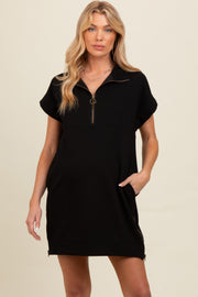 Black Knit Half Zip Maternity Mini Dress