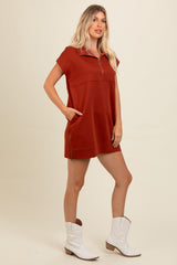 Rust Knit Half Zip Mini Dress