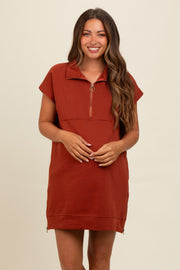 Rust Knit Half Zip Maternity Mini Dress