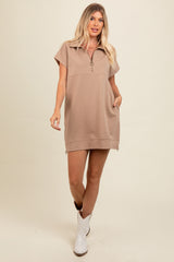 Light Mocha Knit Half Zip Maternity Mini Dress