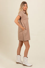 Light Mocha Knit Half Zip Mini Dress