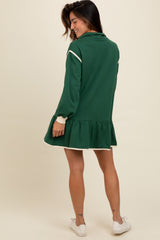 Forest Green Half Zip Ruffle Drop Hem Mini Dress