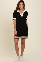 Black Knit Contrast Trim Collared Mini Dress