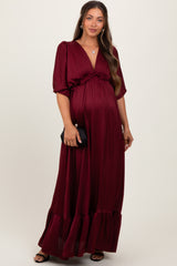 Burgundy Striped Ruffle Accent Maternity Maxi Dress