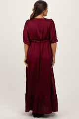 Burgundy Striped Ruffle Accent Maternity Maxi Dress