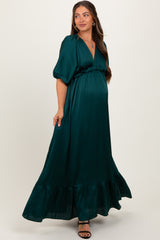 Forest Green Striped Ruffle Accent Maternity Maxi Dress