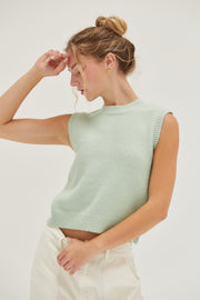 Mint Sleeveless Cropped Sweater Top