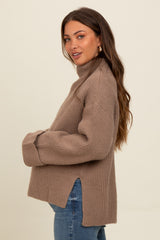 Mocha Mock Neck Chunky Knit Maternity Sweater