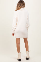 Cream Fuzzy Knit Turtleneck Maternity Sweater Mini Dress