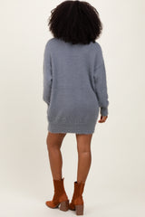 Cream Fuzzy Knit Turtleneck Sweater Mini Dress