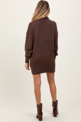 Cream Fuzzy Knit Turtleneck Maternity Sweater Mini Dress