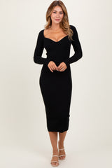 Black Deep V-Neck Midi Sweater Dress