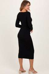 Black Deep V-Neck Midi Sweater Dress