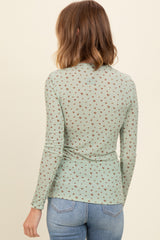 Light Olive Floral Bow Detail Long Sleeve Fitted Top