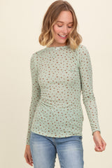 Light Olive Floral Bow Detail Long Sleeve Fitted Maternity Top