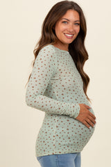 Light Olive Floral Bow Detail Long Sleeve Fitted Maternity Top