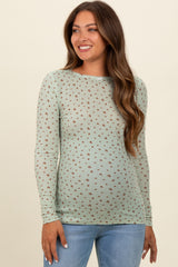 Light Olive Floral Bow Detail Long Sleeve Fitted Maternity Top