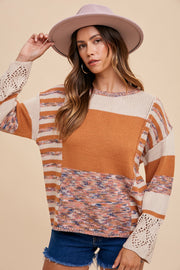 Camel Combo Color Block Sweater Top