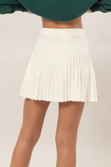 Cream High-Waist Knit Pleated Flare Mini Skirt