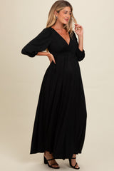 Black Glitter V-Neck Maternity Maxi Dress