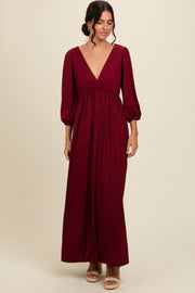 Burgundy Glitter V-Neck Maxi Dress