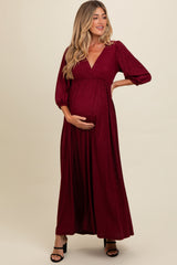 Burgundy Glitter V-Neck Maternity Maxi Dress