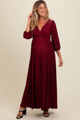 Burgundy Glitter V-Neck Maternity Maxi Dress