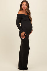 Charcoal Knit Off Shoulder Maternity Maxi Dress