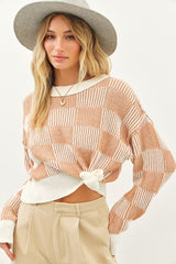 Cream Camel Super Soft Relaxed Fit Checkerboard Sweater