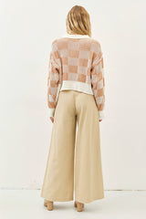 Cream Camel Super Soft Relaxed Fit Checkerboard Sweater