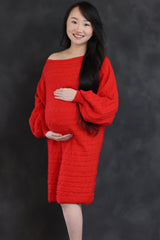 Red Cable Knit Dolman Sleeve Maternity Sweater Mini Dress