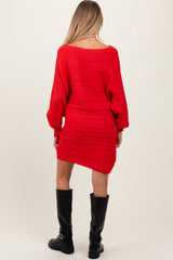 Red Cable Knit Dolman Sleeve Maternity Sweater Mini Dress