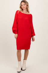 Red Cable Knit Dolman Sleeve Maternity Sweater Mini Dress