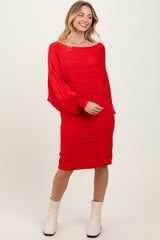 Red Cable Knit Dolman Sleeve Sweater Mini Dress