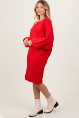 Red Cable Knit Dolman Sleeve Sweater Mini Dress