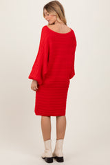 Red Cable Knit Dolman Sleeve Sweater Mini Dress