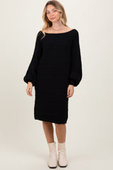 Black Cable Knit Dolman Sleeve Sweater Mini Dress