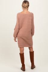 Light Taupe Cable Knit Dolman Sleeve Maternity Sweater Mini Dress