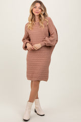 Light Taupe Cable Knit Dolman Sleeve Maternity Sweater Mini Dress