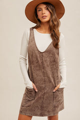 Brown Wash Twill Overall Dress