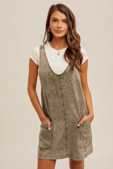 Olive Wash Twill Overall Dress