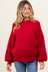 Red Chunky Knit Contrast Rib Maternity Sweater