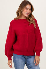 Red Chunky Knit Contrast Rib Sweater