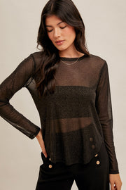 Black Mesh Fly Away Back Long Sleeve Tee