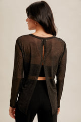 Black Mesh Fly Away Back Long Sleeve Tee