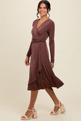 Mauve Metallic Twist Detail Wrap Midi Dress