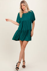 Forest Green Glitter Flutter Sleeve Tiered Dress