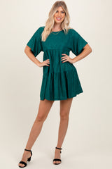 Forest Green Glitter Flutter Sleeve Tiered Dress