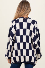 Navy Checkered Oversized Maternity Cardigan